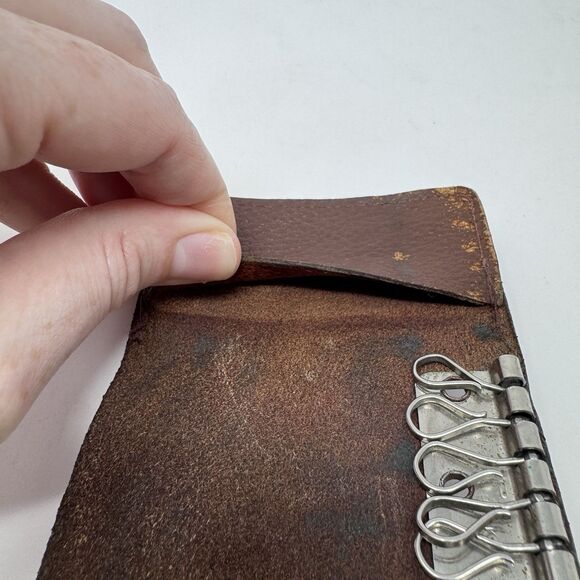 Vintage Brown Cowhide Leather Tri-Fold 6 Key Holder Wallet Spring Steel Hooks - Picture 4 of 13